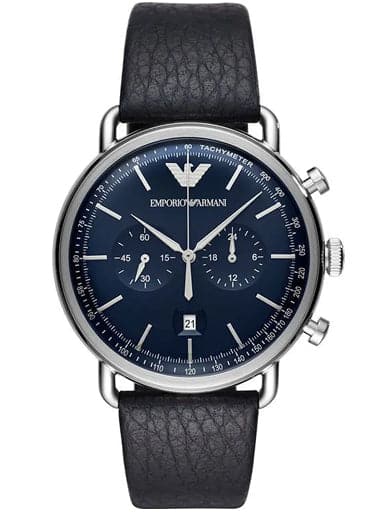 Emporio Leather Watch Chronograph Ar11451 Armani Blue