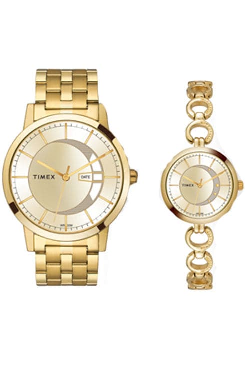 Timex Classics TW00PR229 Gold Dial Couple Watch - Kamal Watch Company