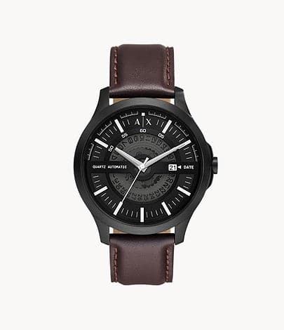 Exchange Quartz Steel Armani Stainless Black Date Three-Hand Automatic