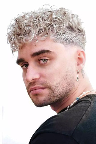 Blonde Curls with Mid Drop Taper Fade