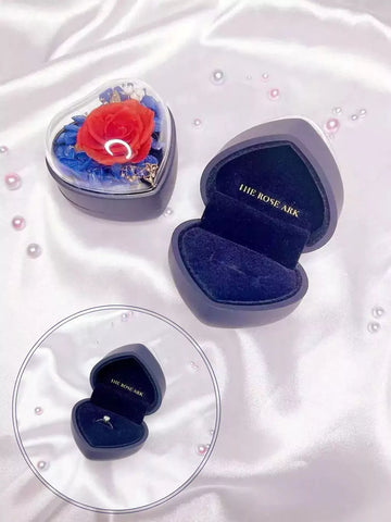 Navy Blue Proposal Ring Box with Preserved Rose