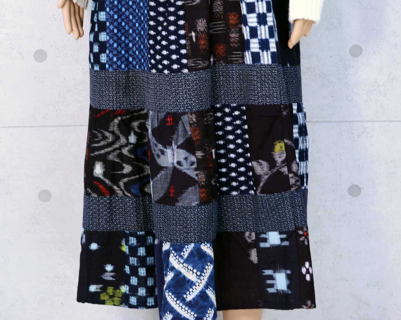 古布リメイク 手作り 絣 久留米絣 縞木綿 型染め ギャザースカート - 着物