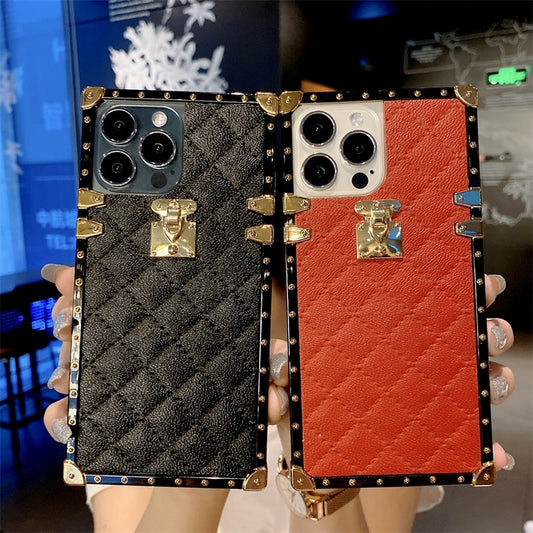 Luxury Brand Square Metal Leather Phone Case  CASEHZ