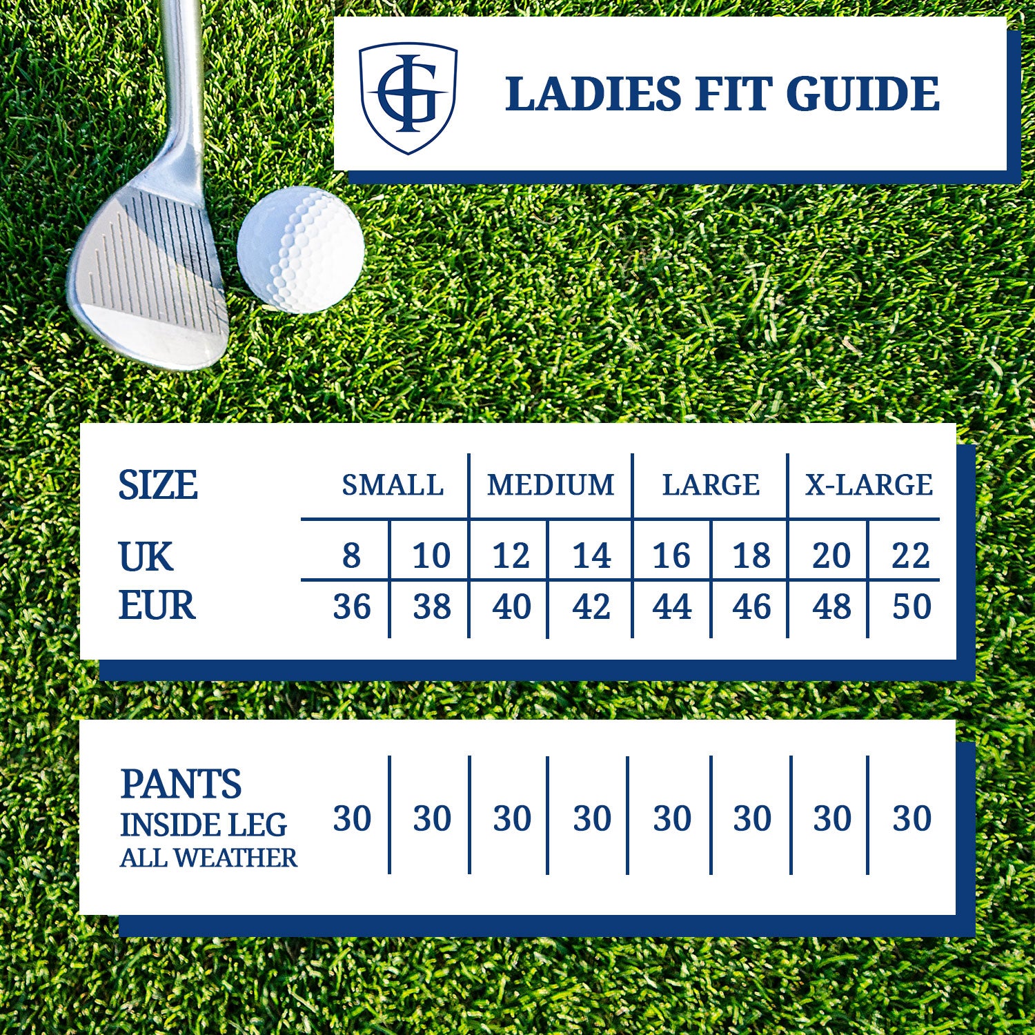 Island Green Ladies Golf Clothing Size Guide