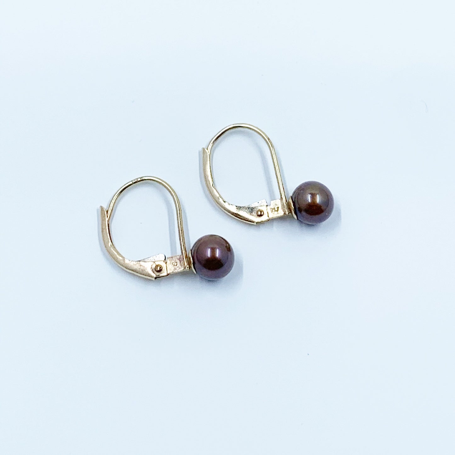 Vintage Gold Pearl Earrings | Chocolate Grey Pearl Earrings | Lever Back