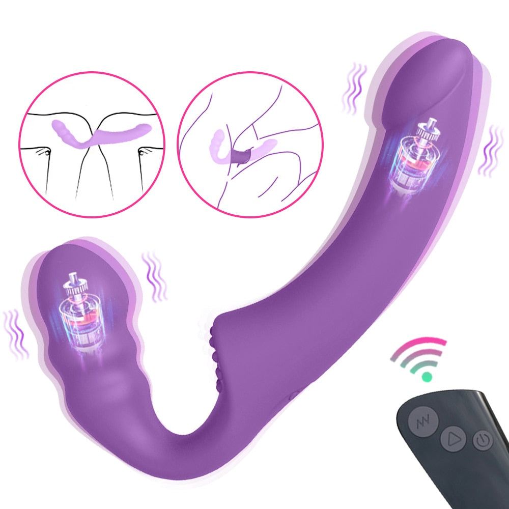 Strapless Strap-on Dildo Vibrator Strapon for Lesiban Remote Control G-Spot Double-heads Vibrator for Women Sex Toys For Adult