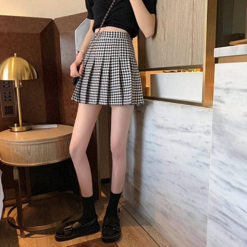 Women's Black & White Checkered Pattern Pleated A-Line Mini Skirt | Korean  Fahsion | Latest K-fashion | Tom's Project