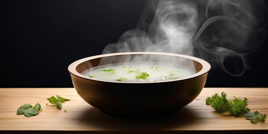 Healthy bone broth soup steamy cup