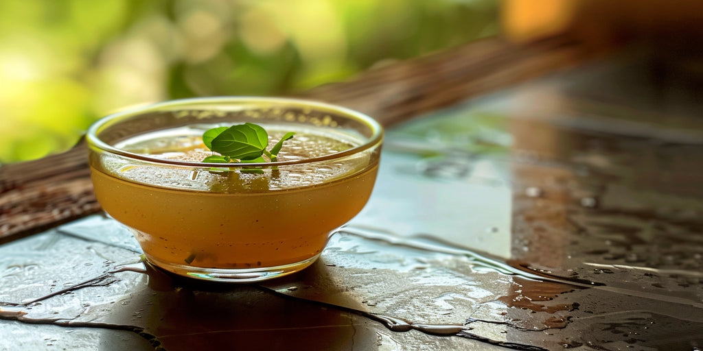 a steamy bowl of low calories chicken broth