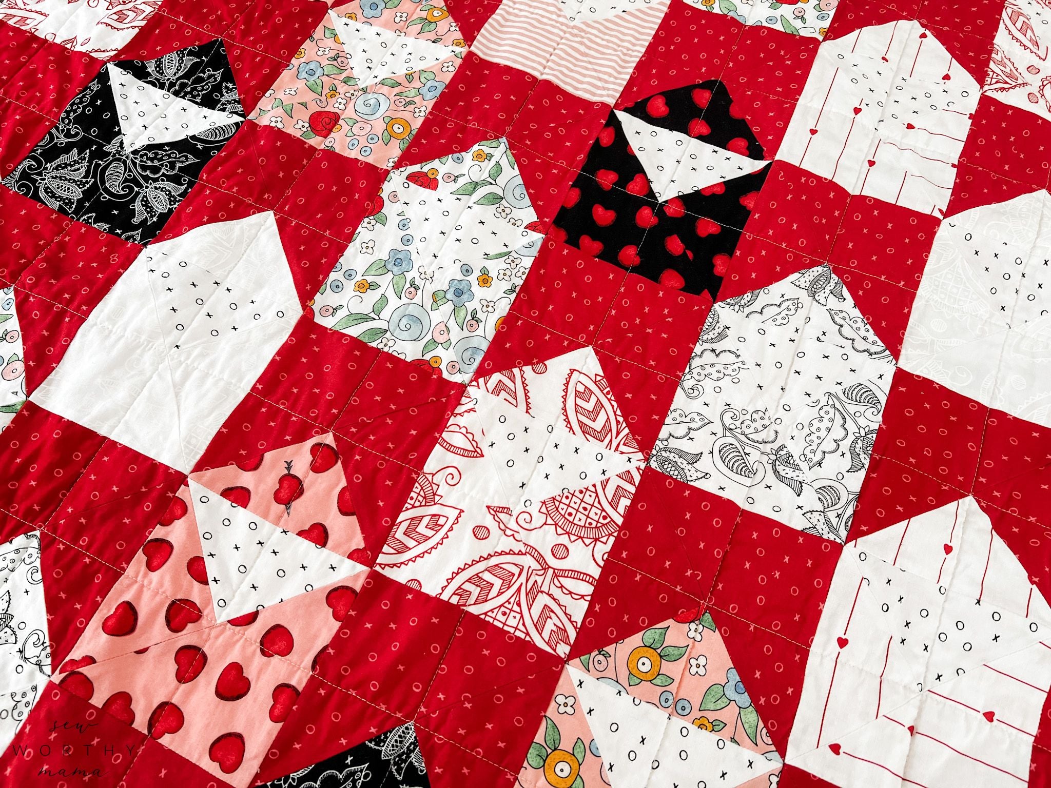 Letters Quilt pattern by Sew Worthy Mama shown in Riley Blake's fabric collection: All My Heart