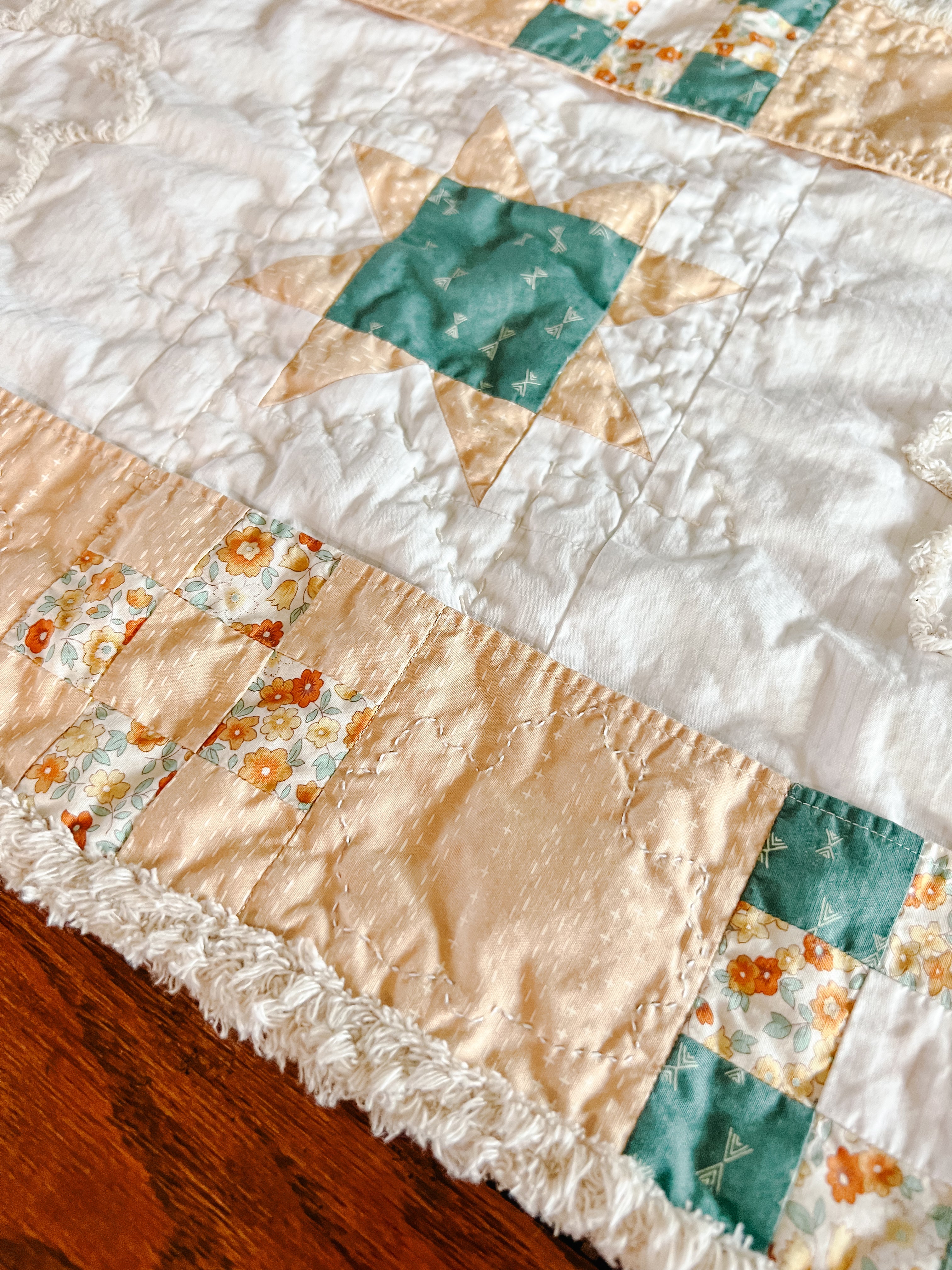 emily maxwell's quilted table runner with chenille-it embellishments. pockets full of blessings.