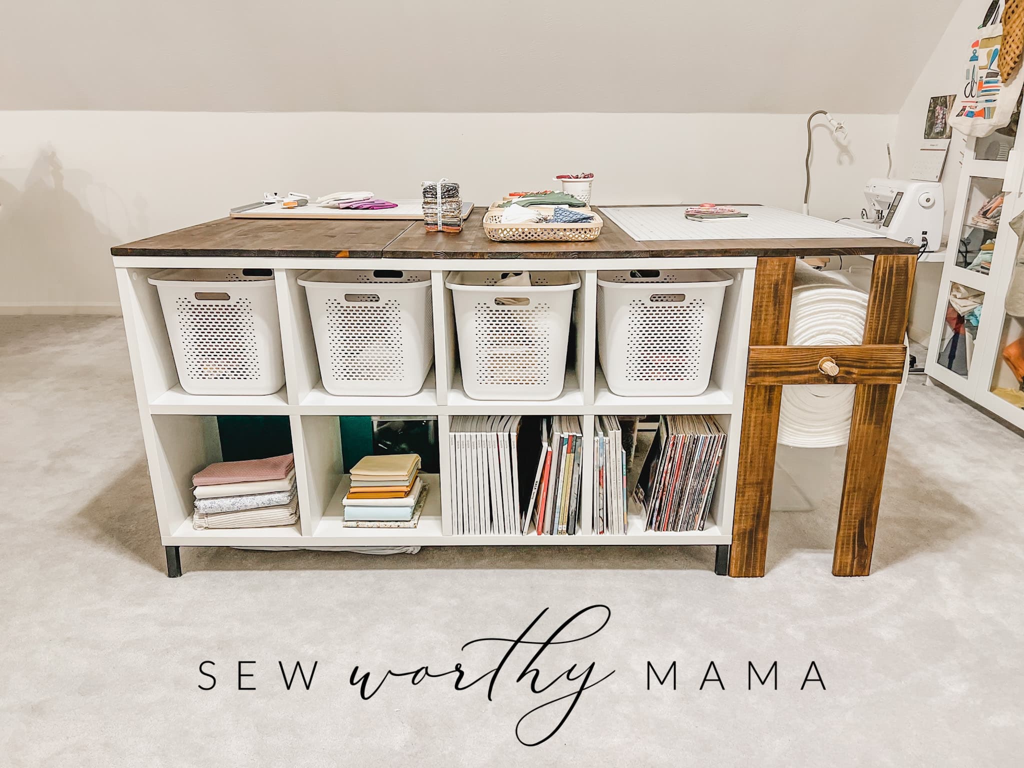 DIY Cutting Table with Batting Roll Storage by Casey Chatham at Sew Worthy Mama