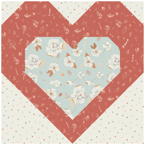 Hearts Together Quilt Block Mock-up in Gayle Loraine Fabric by Elizabeth Chappell for Art Gallery Fabrics