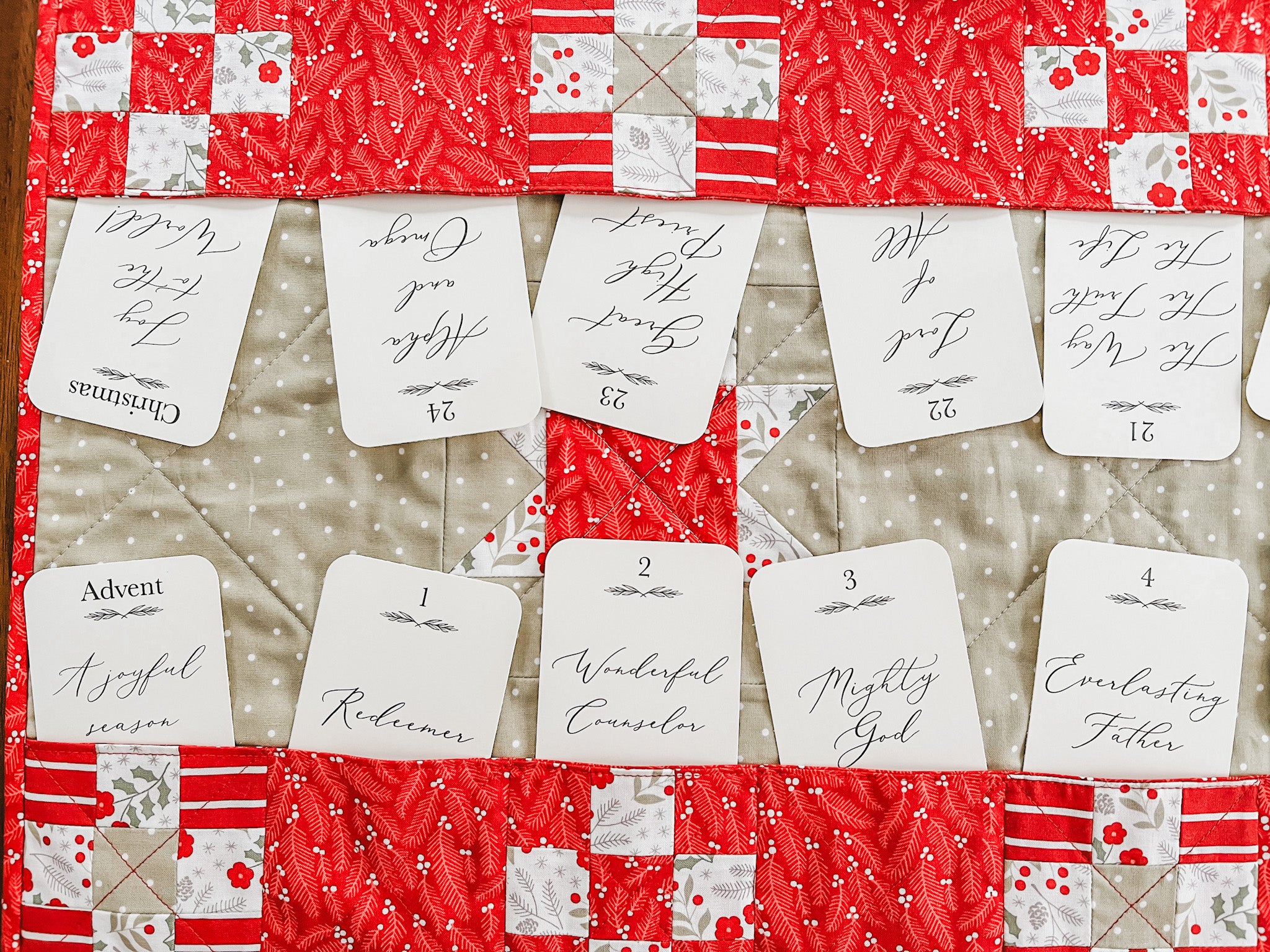 Names of Jesus Advent Cards - Count Down to Christmas - Pockets Full of Blessings Quilted Table Runner Pattern Collection