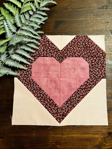 Hearts Together quilt block with fern