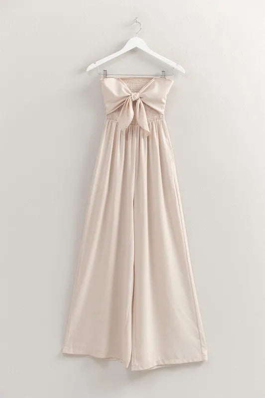 HYFVE Strapless Tie Front Smocked Jumpsuit