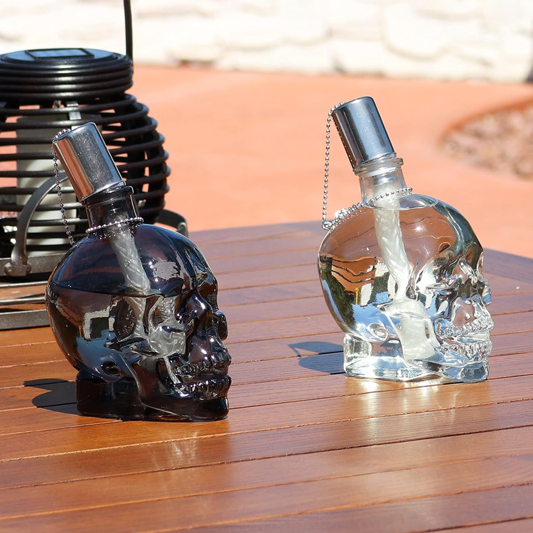 Skull Glass Tabletop Torches