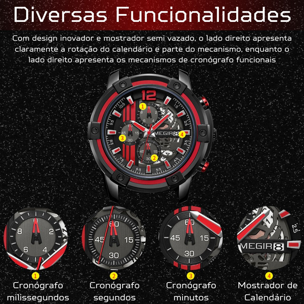 Relógio Megir de Pulso Masculino com Pulseira de Silicone Preto; Cronógrafo Esportivo para Homem; Resistente à Água até 3 ATM; Ponteiros Luminosos; Mostrador Amarelo; Caixa de Aço Inoxidável; Display de Data; Vidro Resistente a Riscos; Movimento de Quartzo Japonês; Pulseira de Silicone Durável e Confortável; Perfeito para Esportes e Uso Diário; Luxo Acessível; Ótima Ideia de Presente; Alta Qualidade; Design Elegante; Fácil de Ler; Precisão na Marcação do Tempo; Visual Profissional; Elegante e Sofisticado; Moderno e Sofisticado; Preciso e Acertado; Fashion e Moderno; Clássico e Atemporal; Acessório Essencial para Homens; Resistente a Choques e Impactos; Materiais de Qualidade Premium; Mostrador Multifuncional; Confortável para Uso Prolongado; Resistente ao Suor e Umidade; Mecanismo de Cronógrafo Preciso; Display de 24 horas; Mostrador Grande e Fácil de Ver.