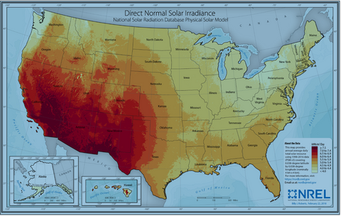 NREL Direct Normal Solar Irradiance map