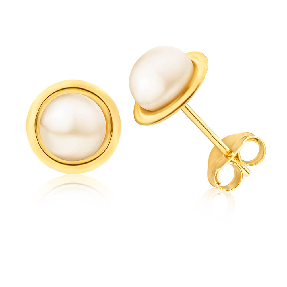 9ct Yellow Gold 5mm Freshwater Pearl Stud Earrings