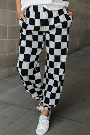 Checkered Elastic Waist Joggers - Elysian Cove Boutique