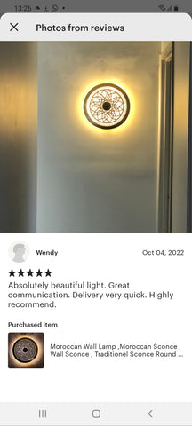 Edken Lighting - Etsy Customer review of our Moroccan Handcrafted Lights