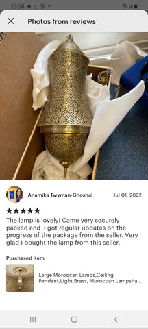 Edken Lighting - Etsy Customer review of our Moroccan Handcrafted Lights