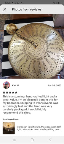 Edken Lighting - Etsy Customer review of our Moroccan Handcrafted Lights