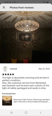 Edken Lighting - Etsy Customer review of our Moroccan Handcrafted Lights