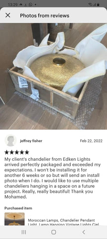 Edken Lighting - Customer review of our Moroccan Handcrafted Lights