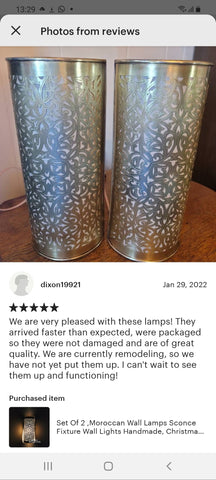 Edken Lighting - Etsy Customer review of our Moroccan Handcrafted Lights