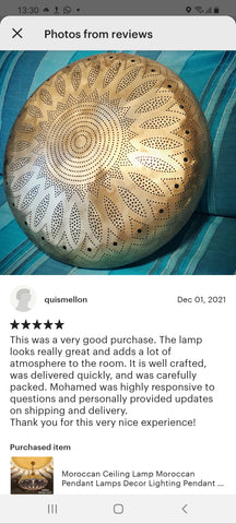 Edken Lighting - Etsy Customer review of our Moroccan Handcrafted Lights