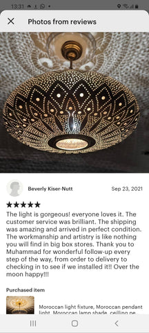 Edken Lighting - Etsy Customer review of our Moroccan Handcrafted Lights