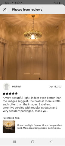 Edken Lighting - Etsy Customer review of our Moroccan Handcrafted Lights