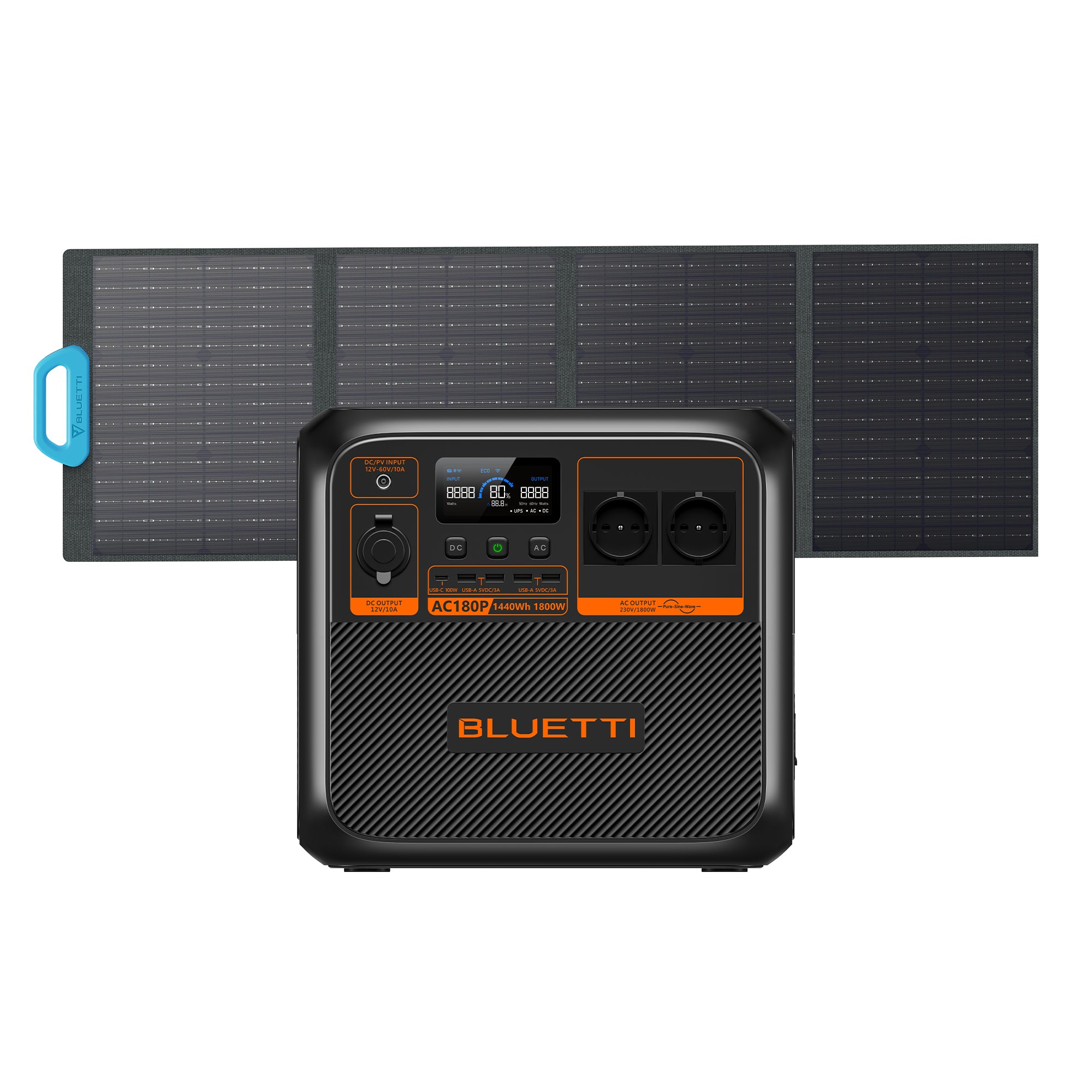 BLUETTI AC 180 Power Station Portatile, 1.800W 1.152Wh - BLUETTI IT, AC180P+PV120 , 1800 W 1440 Wh , 120 W Kit Solare