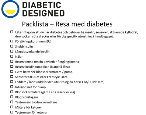 Packlista - resa med diabetes