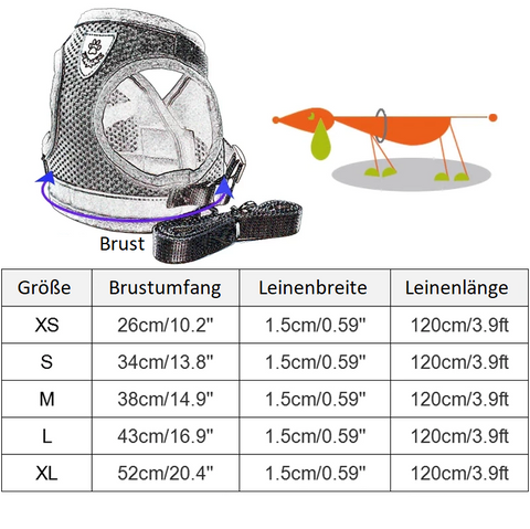 Es wird auf die Größen wie XS, S, M, L und XL in einer Tabelle eingegangen.