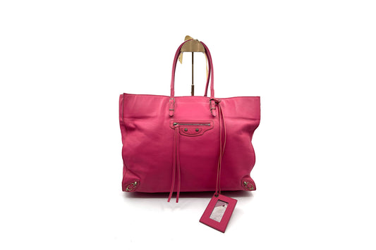 Balenciaga Papier A4 2013 Fleur Corrigee Laminee Pink Leather Tote – Amaze