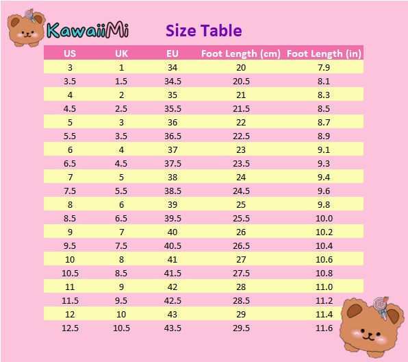 footwear, shoes, slippers and loungewear for girls-size chart