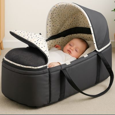 Couffin anthracite avec capote et doublure étoiles