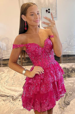 KissProm Sutton |A-line Corset Strapless Tulle Prom Dress with Ruffles, Pink / 0