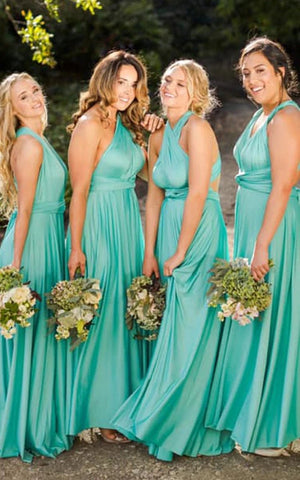 A Line Halter Neck Jersey Bridesmaid Dress With Half Sleeves And Straps Back - KissProm
