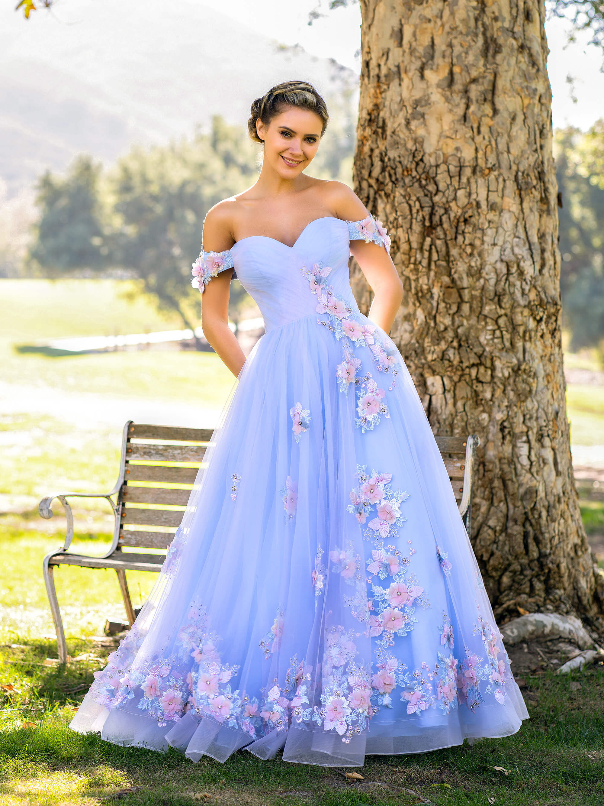 Odessa Blue with Sexy Peek-a-Boo Wedding Dress with Floral Detail