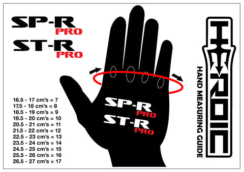 SP-R Pro Race Glove and ST-R Pro Street Glove measuring guide.