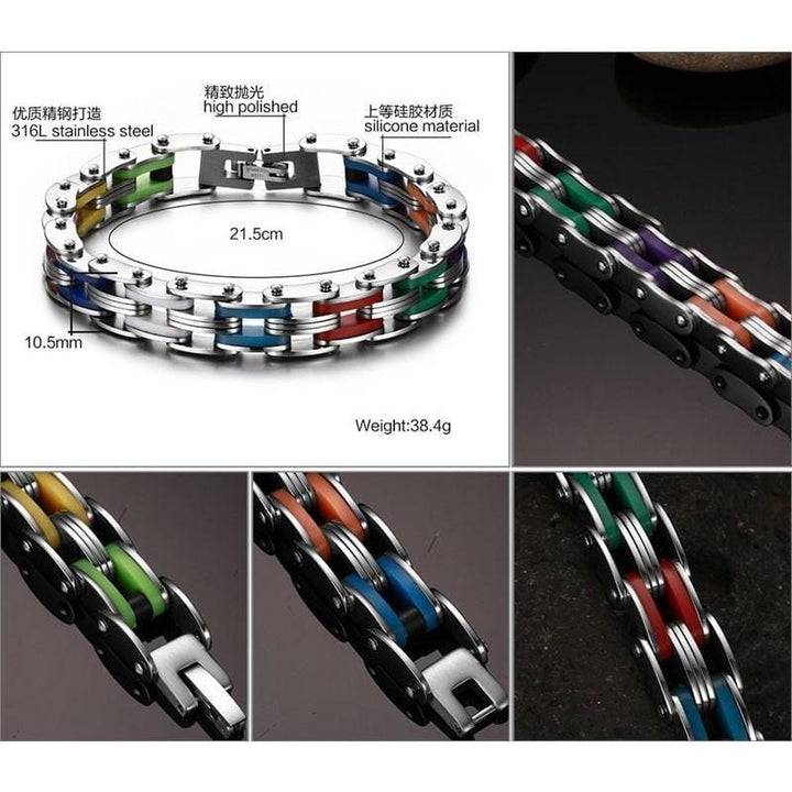 Rainbow Stainless Steel Clasp Bike Chain Bracelet - DiyosWorld