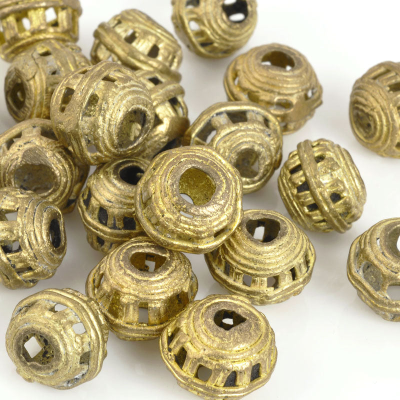 Brass Beads Wholesale-14mm Striped Cage Round Filigree Globe Beads