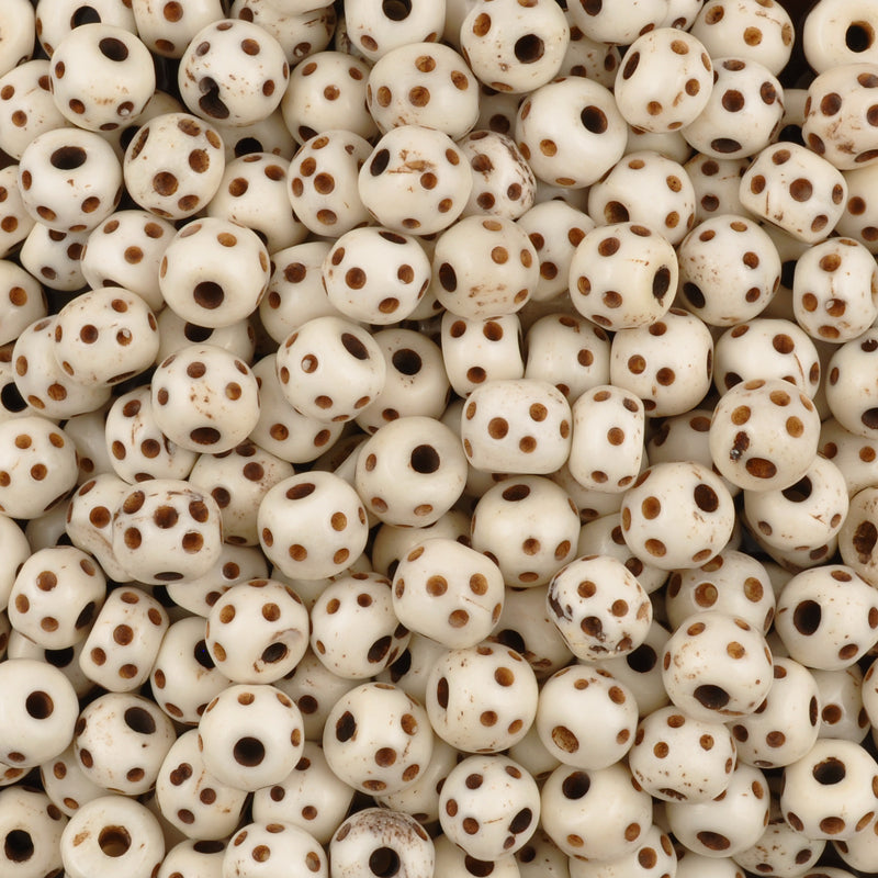 Carved Ox Bone Rondelle Beads | White Slash Carved Bone Beads