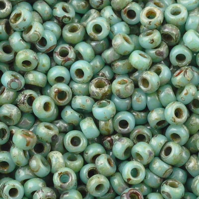 Seed Beads-4mm Cube-4514 Opaque Turquoise Picasso-Miyuki-7 Grams