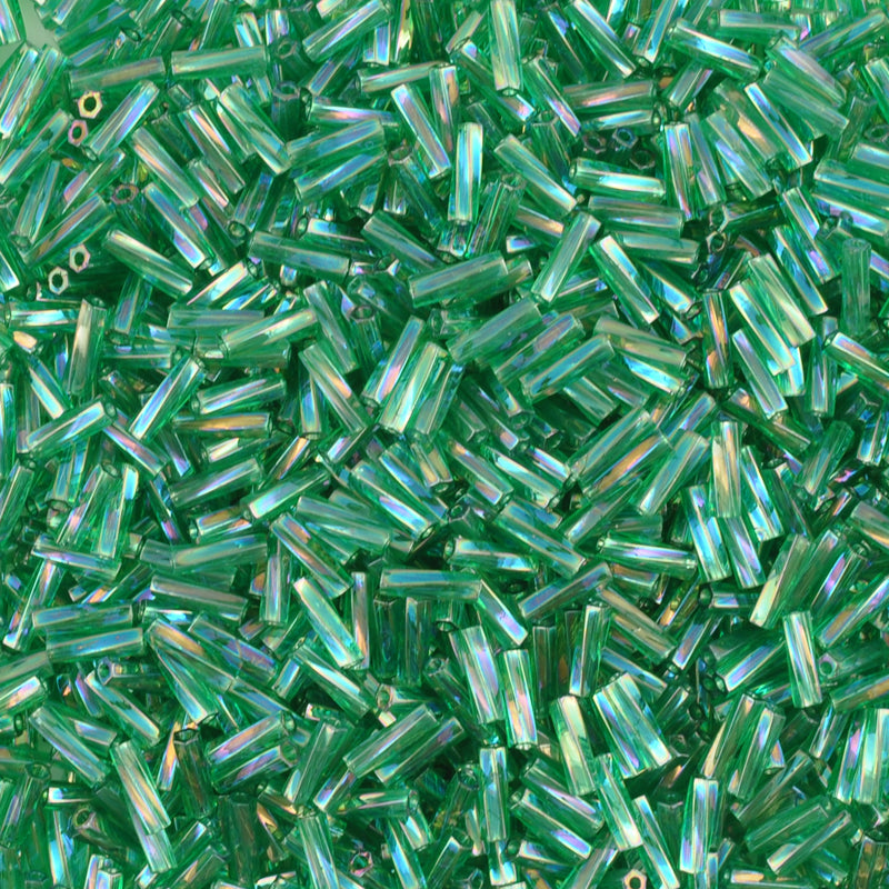 Miyuki BUGLE Beads 6mm GREEN AB (8.5 grams tube)