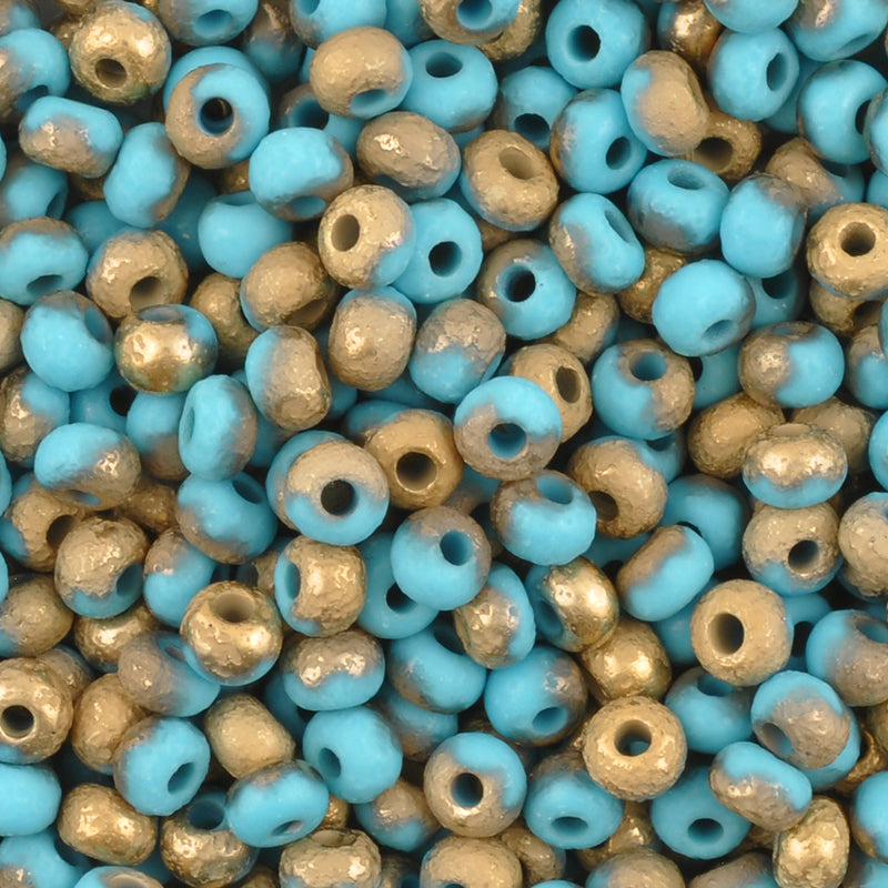 24 grams Czech glass seed beads - 6/0 etched turquoise or teal